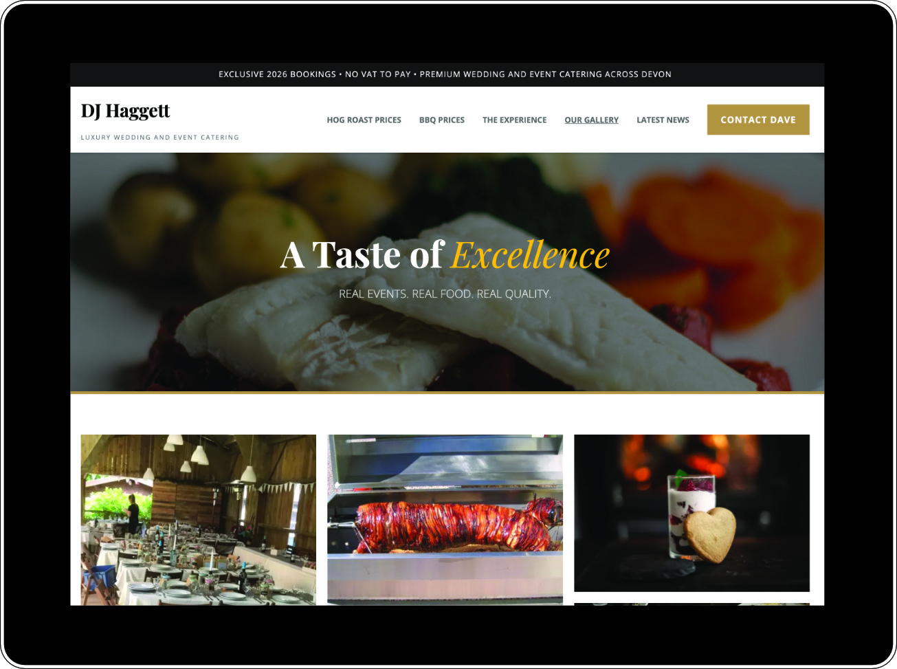 Tablet view of website